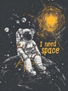 A lonely astronaut sitting on the moon and the phrase \