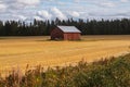 Lonely barn by the road in the Finland in fall