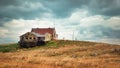 Lonely Barn Sitting on a Hill during Stormy Weather