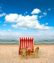 Lonely beach chair in cafe on the Baltic Sea Royalty Free Stock Photo