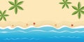 Lonely beach with palm trees and starfish summer holiday background with copy space