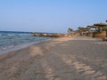 lonely beach with parasols