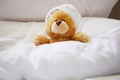 Lonely bear in bed
