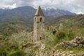 Lonely bell tower in ruins