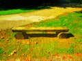 The lonely bench on the grass.
