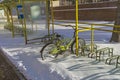 Lonely bicycle left on all winter at the bicycle parking.