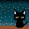 Lonely Black Cat Pixel Art
