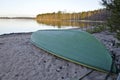 Lonely boat in the border of Lake in Finland Royalty Free Stock Photo