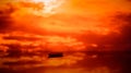 Lonely boat on the sea in sunset warm orange light 3D illustration Royalty Free Stock Photo