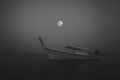 Lonely boat in the sea under full moon evening