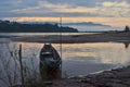 Lonely boat in small gulf of the river