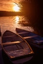 Lonely boats at sunset - relax Royalty Free Stock Photo