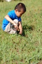 Lonely boy in the field Royalty Free Stock Photo