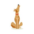 Lonely Brown Pet Dog Howling, Animal Emotion Cartoon Illustration