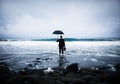 Lonely Businessman Alone in the Beach