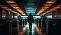 Lonely businessman standing in dark subway, waiting for transportation generated by AI