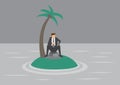 Lonely Businessman Trapped on Tiny Island Vector Illustration