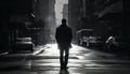 Lonely businessman walks in the rain, alone generated by AI