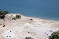 Lonely camper near Lake in dry landscape in Morocco, Africa Royalty Free Stock Photo