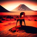 Lonely Chair at Volcano, Generative AI Illustration