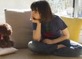 Lonely child pouting, tired of thinking, depressed of studying alone Royalty Free Stock Photo