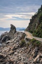 Lonely coastal road leads along the Japanese sea in the north of North Korea