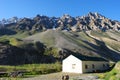 Lonely cottage in Ladakh mountain landscape Royalty Free Stock Photo