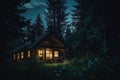 Lonely cozy house in the summer forest, night time Royalty Free Stock Photo