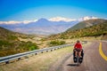 Lonely cyclist cycling on the Ruta 40