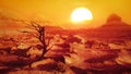 Lonely dry tree in the desert against the sun. Iran. Persia.