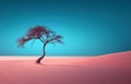 Lonely dry tree growing in the pink sand desert. Royalty Free Stock Photo