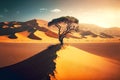 lonely dying tree among sand dunes in desert