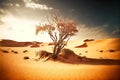 lonely dying tree among sand dunes in desert