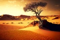 lonely dying tree among sand dunes in desert