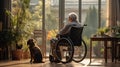 A Lonely Elderly Man and His Faithful Dog in the Nursing Home. Generative AI Royalty Free Stock Photo