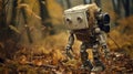 Lonely Exoskeleton Robot In Autumn Forest: A Kawaiipunk Portrait Royalty Free Stock Photo