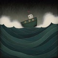 a lonely and fairy-tale ship sails the stormy seas