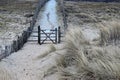 Lonely fence and grass covered sand dunes on the North Sea coast in the Netherlands. Near Noordwijk am Zee Royalty Free Stock Photo