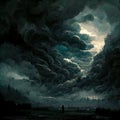 A lonely figure against a dark gloomy stormy sky, AI generated