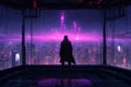 Lonely Figure Traversing A Futuristic Cyberpunk Cityscape With Neonlit Skyscrapers Royalty Free Stock Photo