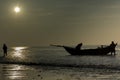 A lonely fishing boat on Tajpur Sea beach East Midnapore with golden light