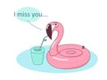Lonely flamingo is left alone due to coronavirus or covid quarantine