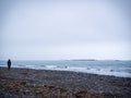 Lonely girl at the Atlantic ocean beach in Iceland Royalty Free Stock Photo