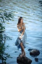 Lonely girl in the beach Royalty Free Stock Photo