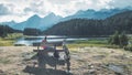 Lonely girl remarries on a bench during a bike ride Royalty Free Stock Photo