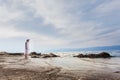 Lonely girl at the seaside, standing on the beach Royalty Free Stock Photo