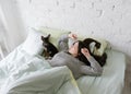 Lonely girl wake up with dog Royalty Free Stock Photo