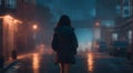 lonely girl walking in the dark, lonely woman walking Royalty Free Stock Photo