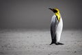 Lonely grey white emperor penguin turned its head and watched.