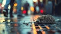 lonely hedgehog on the street in evening Royalty Free Stock Photo